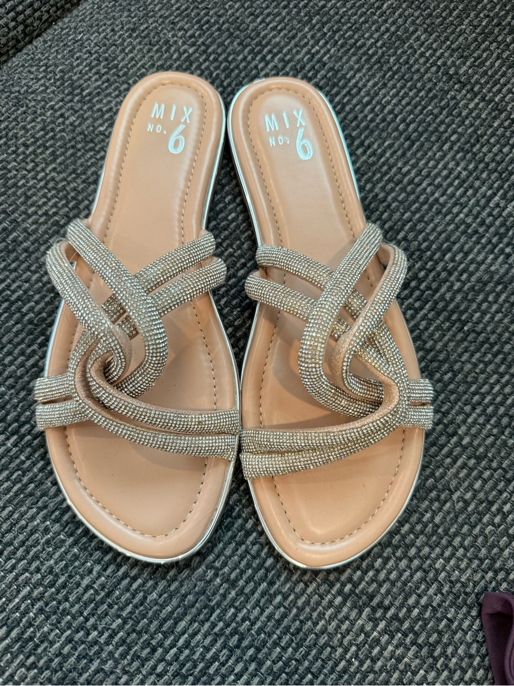 Mix No. 6 Nude Tan Rhinestone Knot Slide Sandals